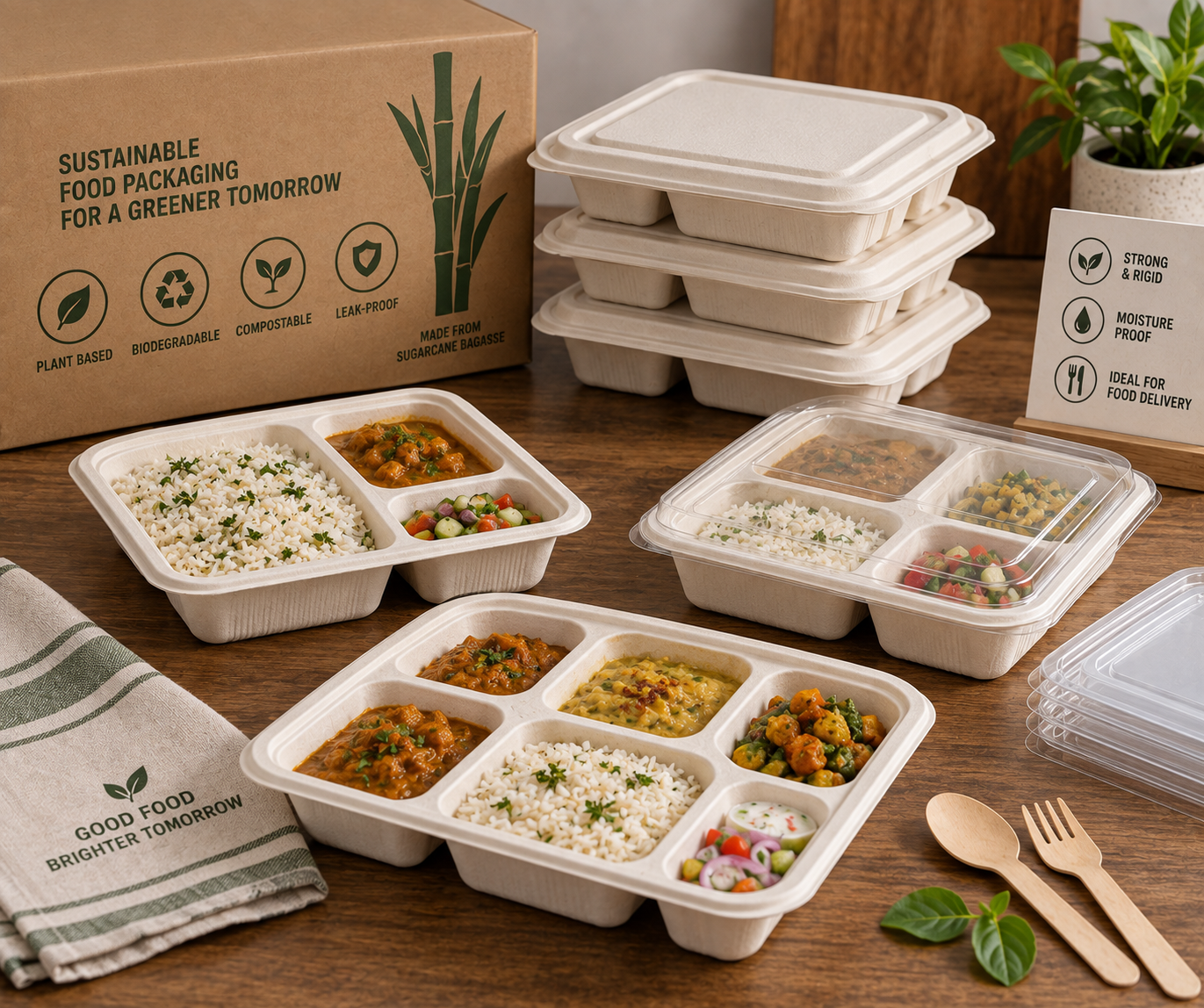 Sugarcane Bagasse Multi-Compartment Meal Trays